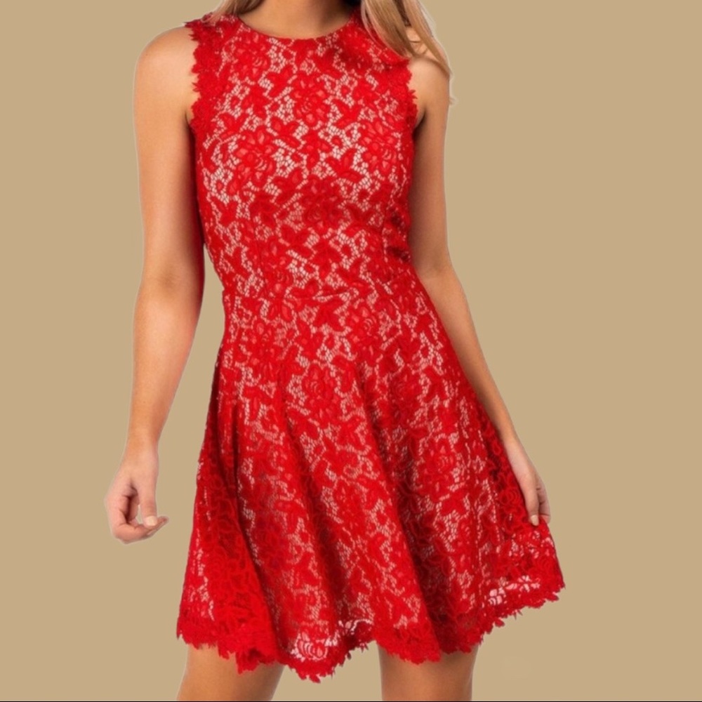 Francesca’s Red Lace Open Back Dress